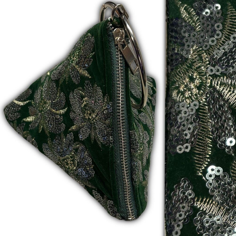 Emerald Green Velvet Pyramid Bag